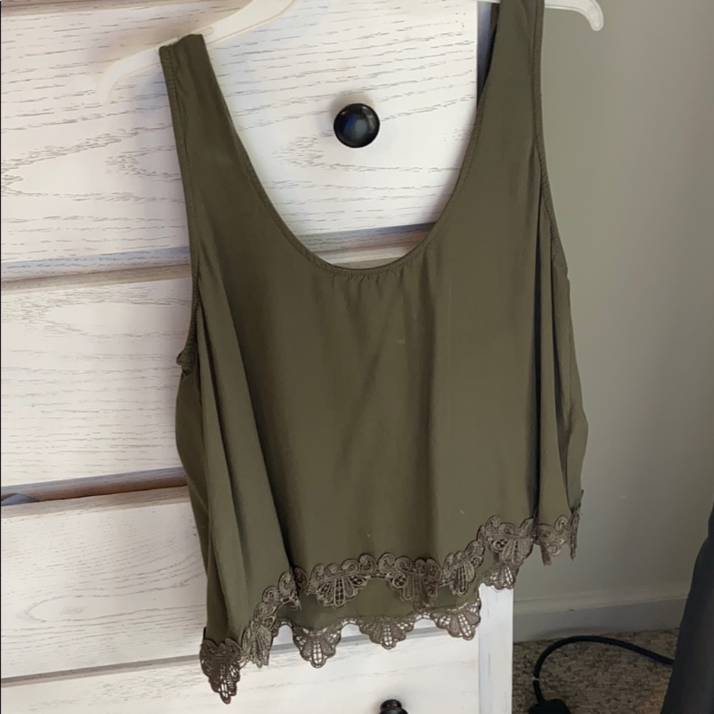 Olive green crew neck tank top.